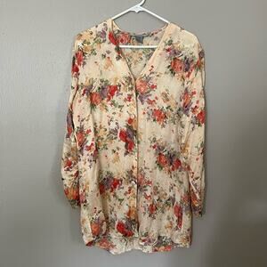 VINTAGE INTIMATES 100% Silk Floral Button Up Blouse Size Small casual comfort